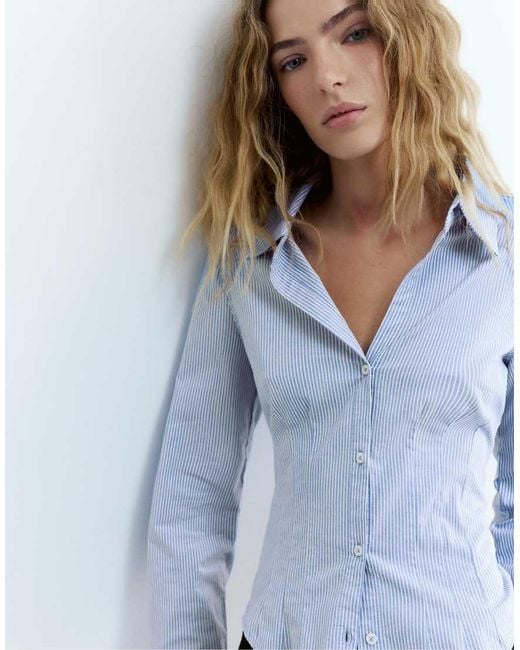 Pull&Bear White Fitted Shirt With Pleats