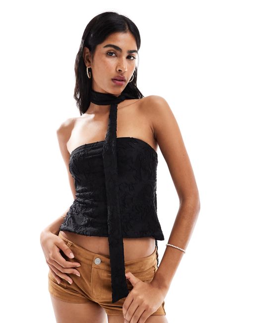 Miss Selfridge Black Burnout Textured Bandeau Scarf Top