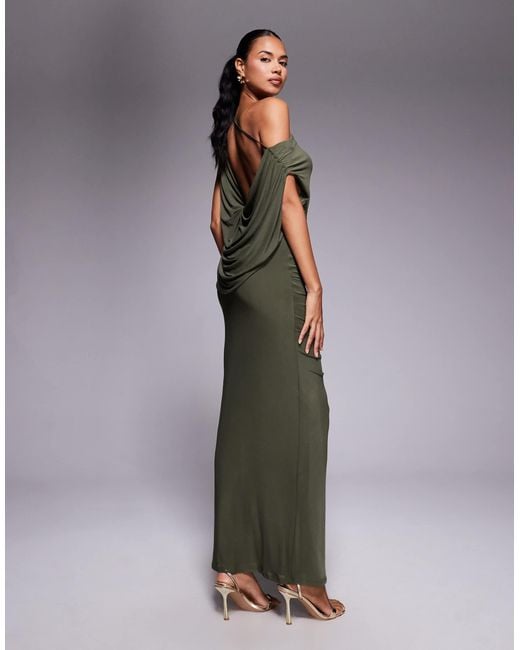 ASOS Green – gerafftes netzstoff-maxikleid