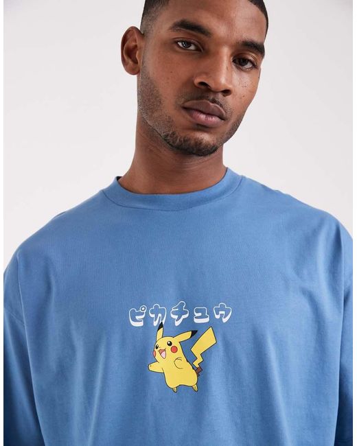 ASOS Blue Oversized T-shirt With Pokemon Pikachu Print for men