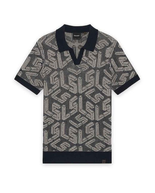 Lyle & Scott Blue Mid Knits Ribbed Emblem Knitted Polo for men