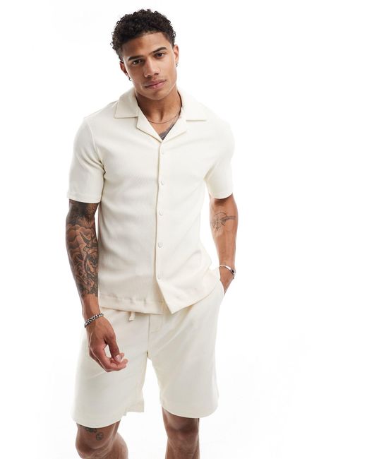 The Couture Club Natural Co-ord Rib Textured Short Sleeve Shirt for men