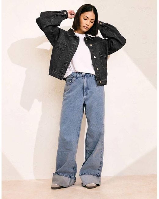 PixieGirl Black Petite Denim Balloon Sleeve Jacket