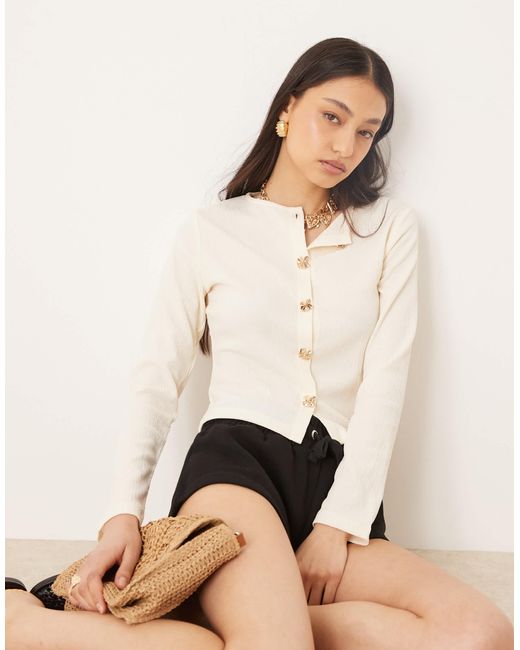 ASOS Natural Textured Cardigan With Golden Button Detail