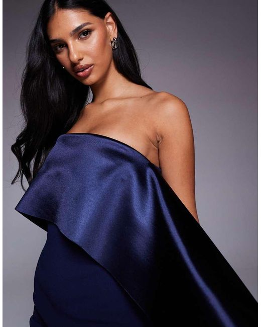 ASOS Blue Bonded Crepe Bandeau Mini Dress With Contrast Satin