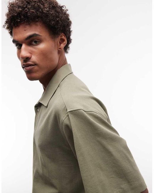 ASOS Green Oversized Khaki Shirt With Revere Collar And Concealed Placket for men