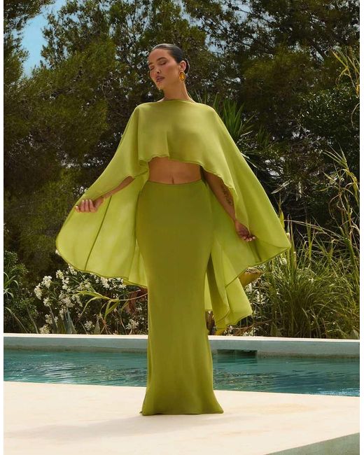 Wanderdoll Green X Emma Milton Primrose Chiffon Fishtail Maxi Skirt
