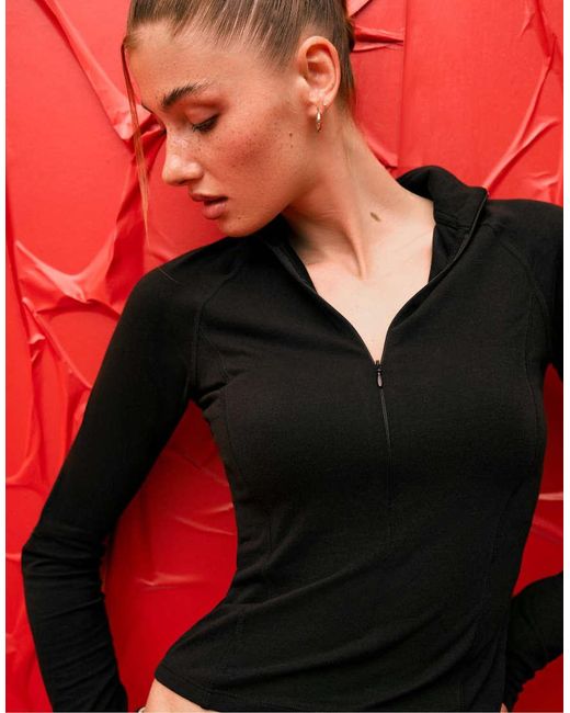 Stradivarius Red Long Sleeve Quarter-zip Running Top