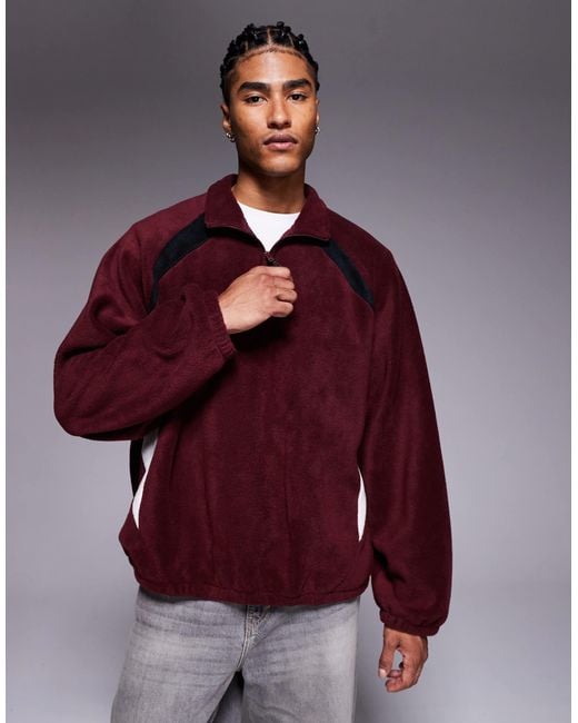 ASOS Men's Red Extreme Oversized Quarter-zip Funnel Neck Fleece Sweatshirt  With Raglan Sleeve