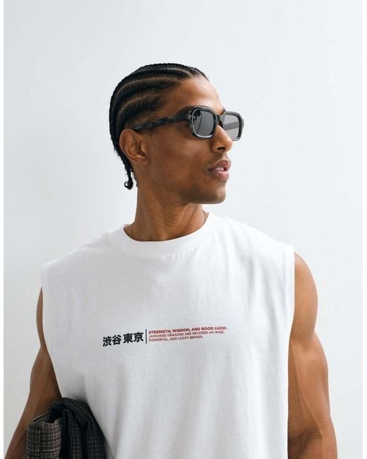 ASOS White Oversized Tank With Spine Graphic for men