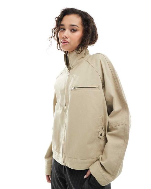 ASOS Natural Oversized Twill Funnel Neck Jacket
