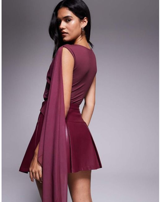 ASOS Purple Slinky Bodysuit With Mesh Cape Detail