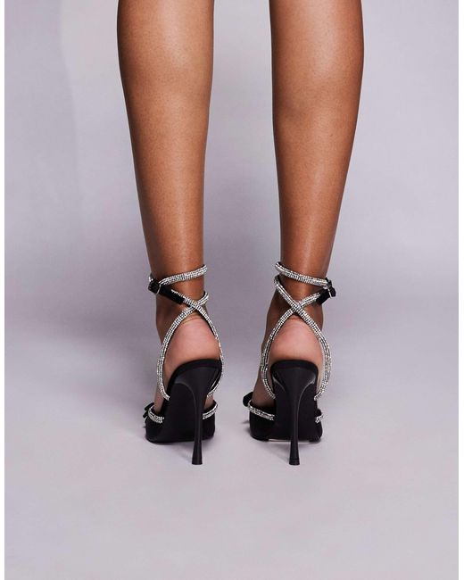 Public Desire Brown Plunge Embellished Heeled Shoes