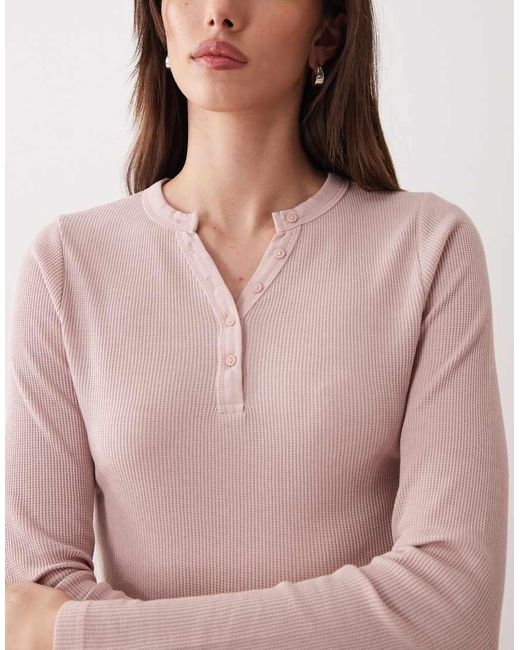ASOS Natural Shrunken Waffle Long Sleeve Henley Tee