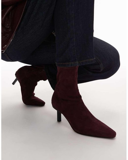 & Other Stories Blue Suede Leather Pointed Toe Heeled Ankle Boots