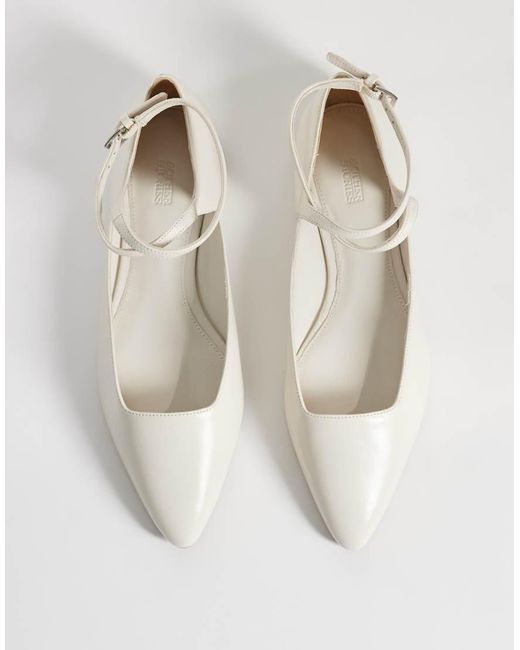& Other Stories White Real Leather Strap Ballerina Flats With Real Suede Lining