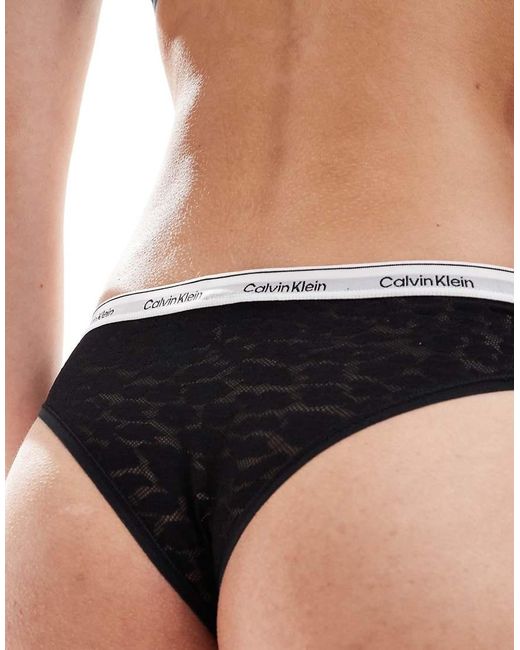 Calvin Klein Black Modern Logo Lace Brazilian Brief