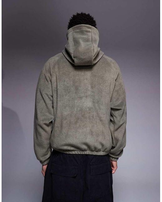 ASOS Gray Relaxed Zip-through Funnel Neck Fleece Hoodie for men