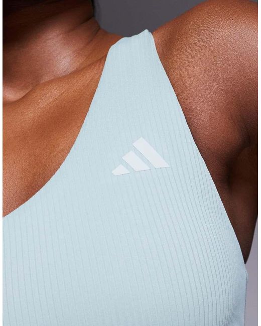 Adidas Originals Green Adidas Training Optime Ribbed Light Support One Shoulder Sports Bra