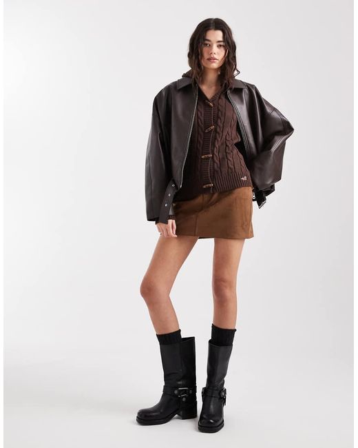 Hollister Brown Y2k Cable Knit Hooded Cardigan