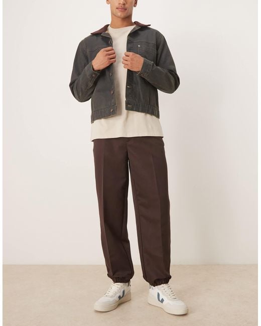 ASOS Natural Smart Straight Leg Trouser With Part Elastic Waistband And Cuff for men