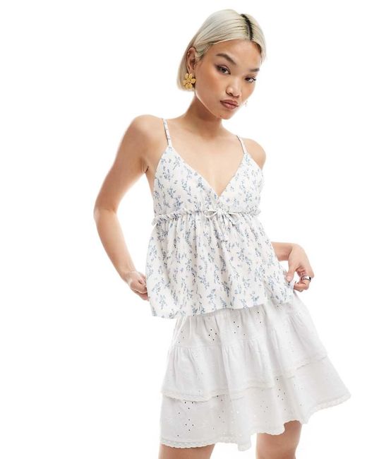 Miss Selfridge Cami-Top Met Gestrikt Detail En Peplum in het White
