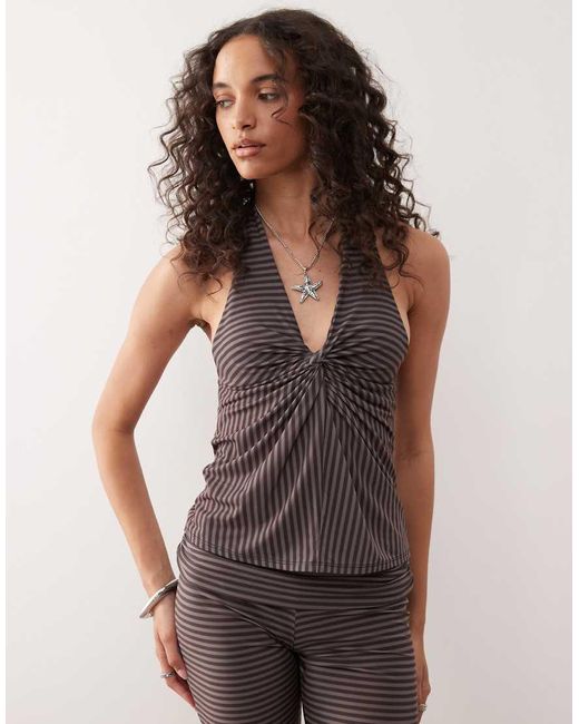 Collusion Brown Halter Knot Front Top