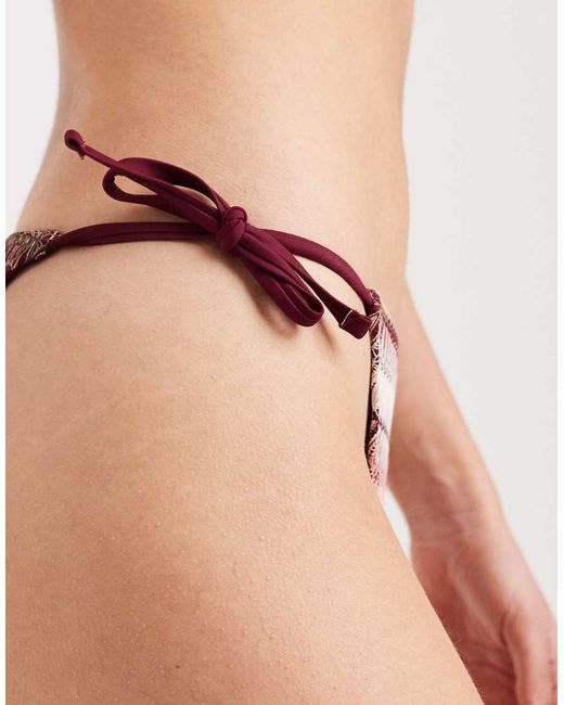 New Look Natural Crochet Stripe Tie Side Bikini Bottoms