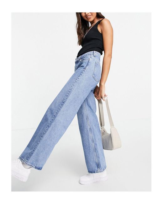 Weekday Blue Ray Cotton Low Rise Wide Leg Jeans