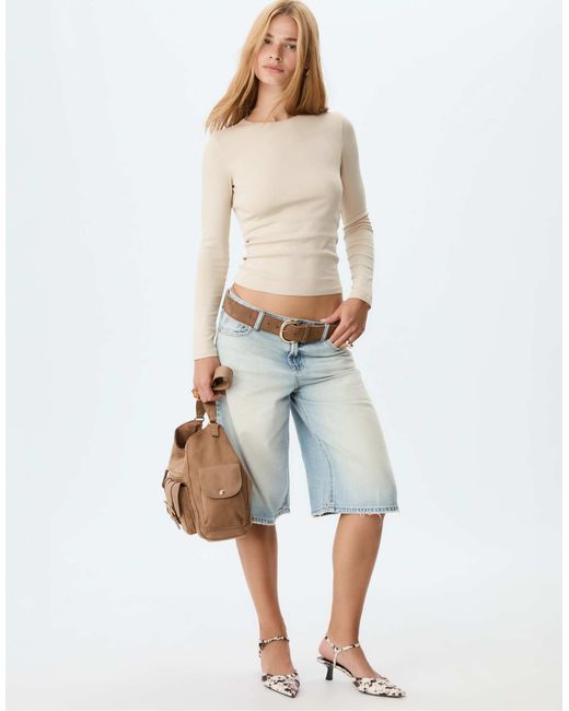 Stradivarius Natural – langärmliges basic-t-shirt
