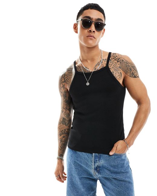ASOS Black Muscle Fit Vest With Thin Straps for men