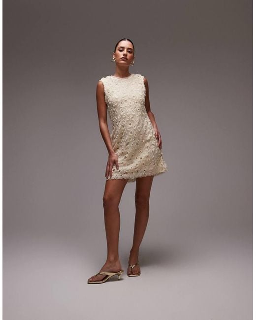 & Other Stories Brown Beaded Tulle Mini Dress With Cut Work Detail