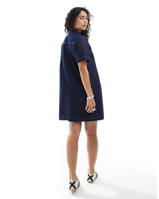 Vestido Vaquero Corto Azul Oscuro De Corte Cuadrado De JJXX de color Blue
