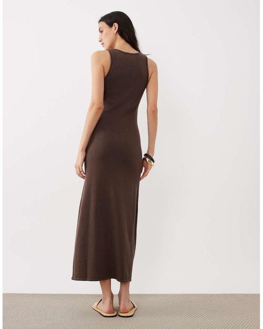 ASOS Natural Knitted Cotton Blend U-Scoop Maxi Dress