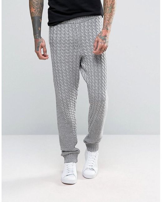 ASOS Gray Knitted Joggers With Chunky Cable And Rib Detail for men