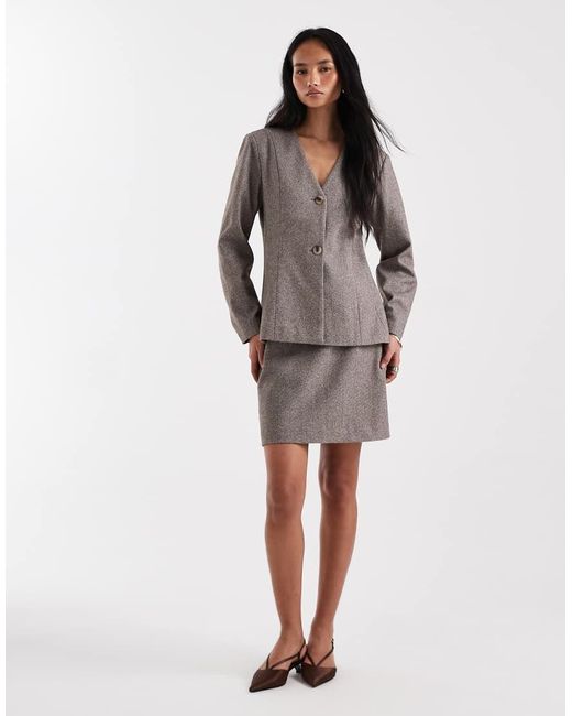 Pieces Gray Cinched Waist Textured Tailored Blazer Co-Ord