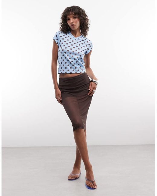 Reclaimed Vintage Blue Polka Dot V Neck Tee