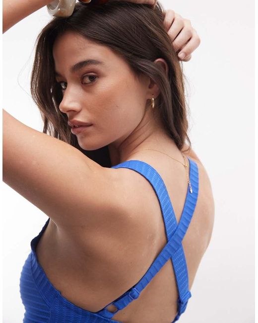 ASOS Blue Fuller Bust Rory Spliced Rib Vwire Swimsuit