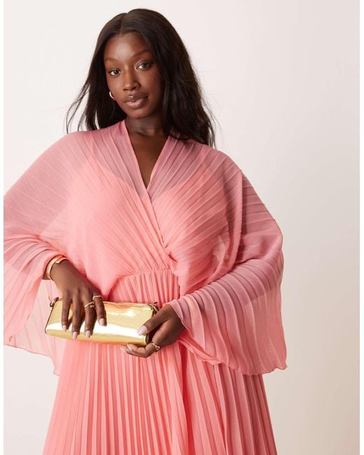 ASOS Asos Design Curve Cape Detail Pleated Maxi Dress in Pink | Lyst