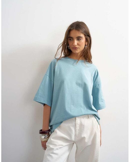TOPSHOP Blue Oversized Drop Shoulder Tee