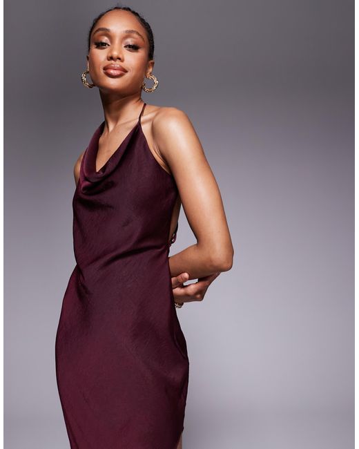 ASOS Purple Asos Design Tall Satin Asymmetric Strap Midaxi Dress With Split