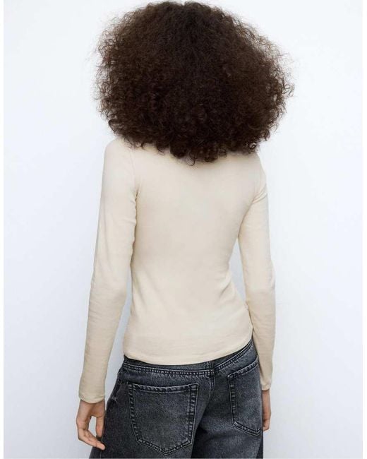 Stradivarius Natural Long Sleeve Basic T-shirt