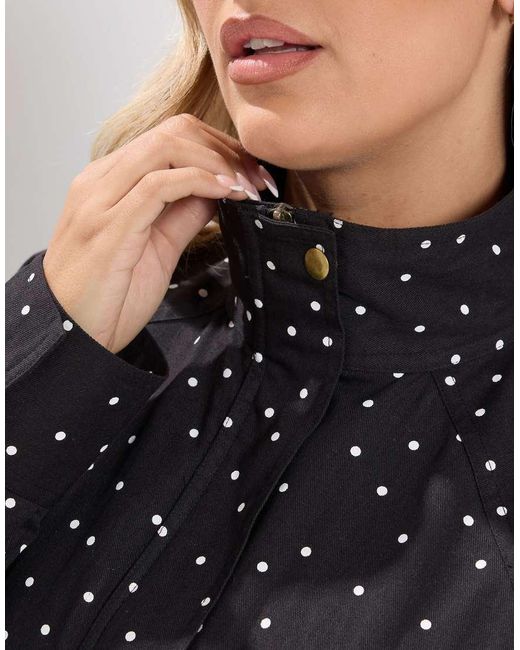 Yours Clothing Blue Polka Dot Funnel Neck Bomber Jacket