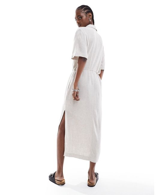 Weekday White Carla Linen Mix Midi Shirt Dress