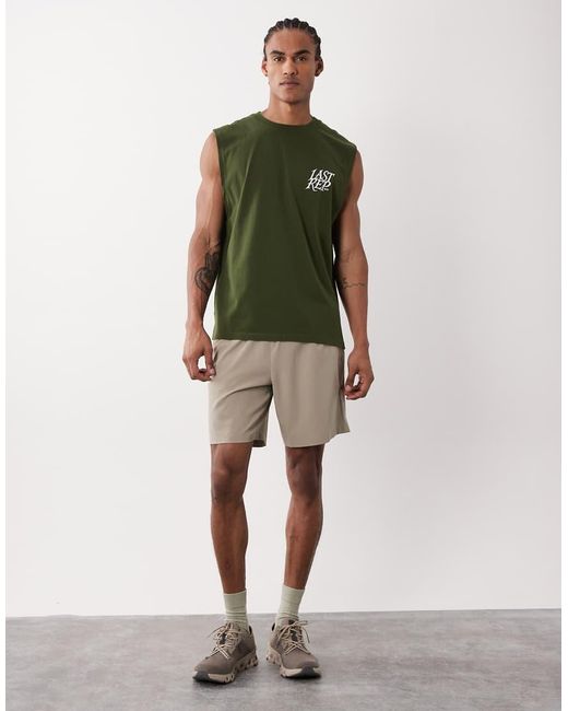 4505 Green Cotton Oversized Pump Training Tank With Chest Print And Quick Dry Finish for men