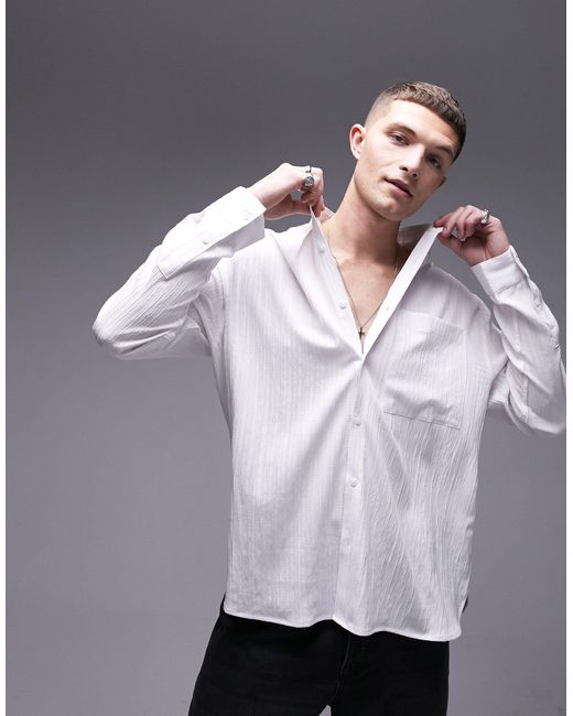 TOPMAN Limited Long Sleeve Relaxed Crinkle Formal Shirt in Grey for Men |  Lyst Canada