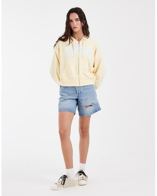 Gap Natural Logo Cropped Zip Through Hoodie