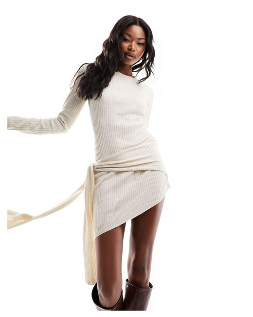 SIMMI White Simmi Knitted Open Back Mini Dress With Drape Detail
