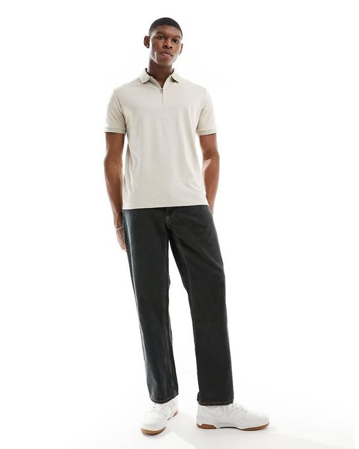SELECTED Natural Half Zip Polo Shirt for men