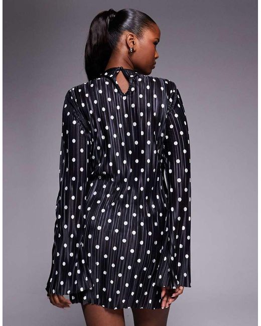 ASOS Blue Plisse Long Sleeve Mini Dress